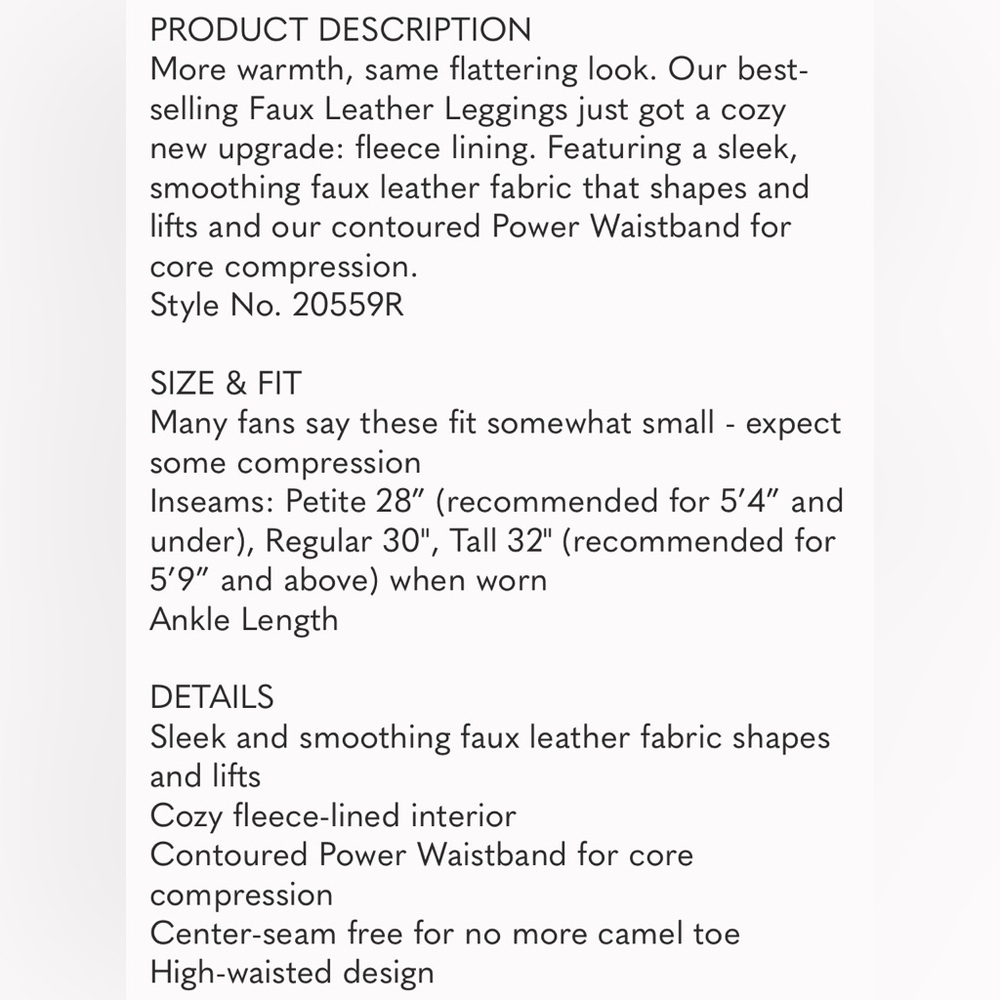 ❄️ SPANX 20559 Faux Leather Fleece-Lined Leggings - Picture 6 of 6